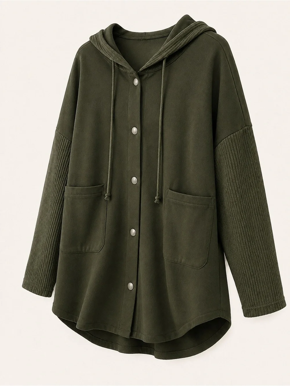 Olive Hooded Snap-Front Jacket Coat